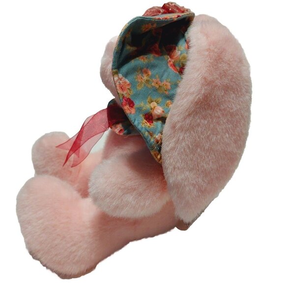 Plush Creations Pink Bunny Rabbit Floral Hat Stuffed Animal 1998 Easter 8" - Picture 2 of 9